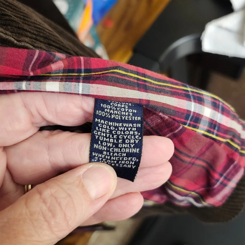 American Eagle‎ Mens XL Brown Corduroy Blazer Elbow Patches Plaid Lining Jacket